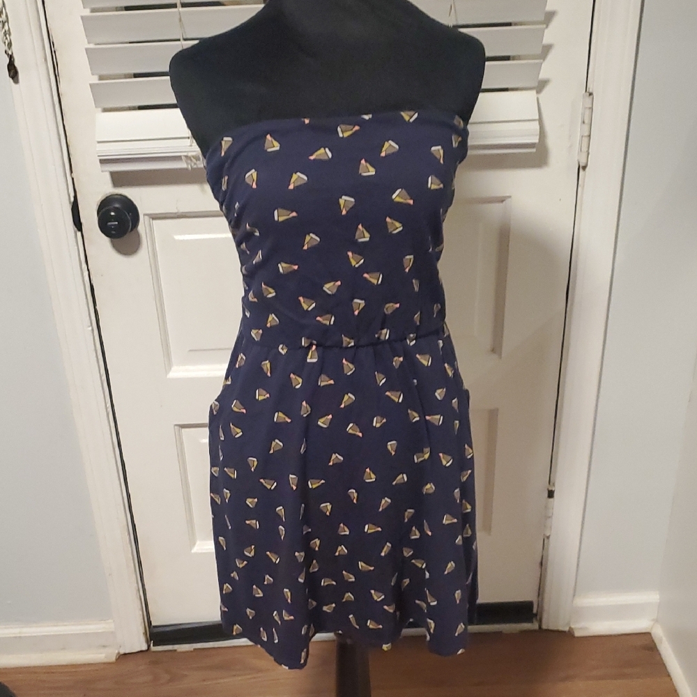 Gap Navy Strapless Dress with Pattern